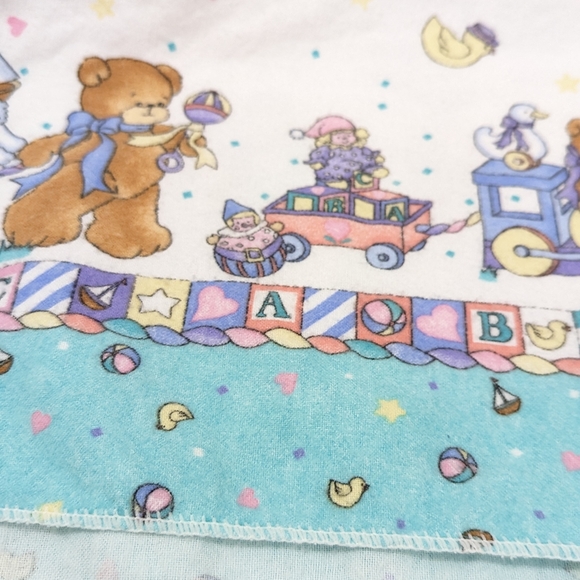 Vintage Riegel Baby Blanket Set of Two Bears Trains Made in USA - Picture 4 of 5